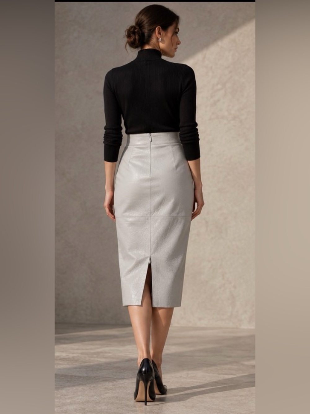 By MALENE BIRGER Gray Embossed Leather Pencil Skirt - Picture 2 of 13